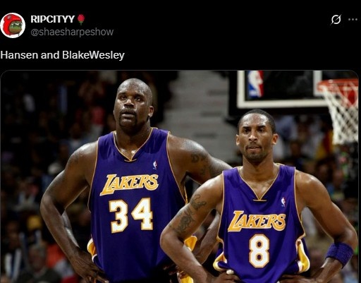 拓媒晒奥尼尔&科比合照调侃：今天的杨瀚森和布雷克-韦斯利